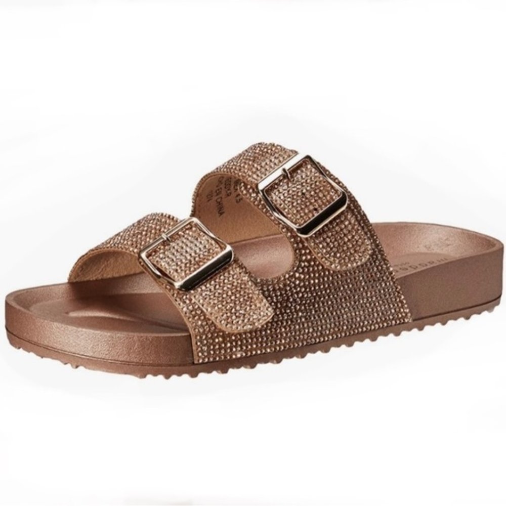 EUC Teddy-R Rhinestone Footbed Sandal- Rose Gold